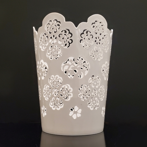 ONLY SOLD IN BUNDLE 12" White Floral Cutout Plastic Wastebasket - Picture 2 of 10